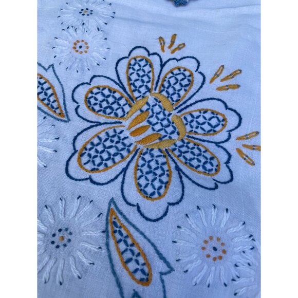 Vintage 1950s Cotton Card Table Tablecloth Napkin set Embroidery Floral - Picture 6 of 16